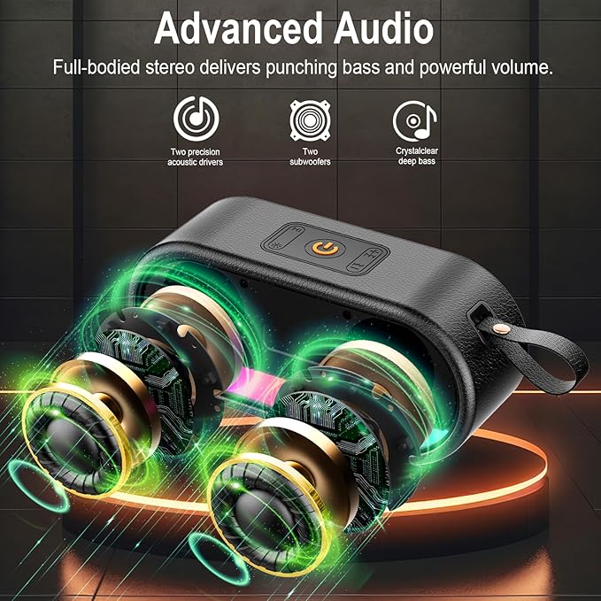 Portable Bluetooth Speaker with LED Lights, 24W Loud Sound Punchy Bass, Portable Wireless Up to 10H Playtime, Built-in Mic Bluetooth 5.3, IPX6 Waterproof Wireless Speaker for Home/Outdoor/Party/Beach