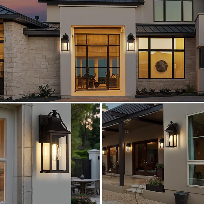 Dusk to Dawn Outdoor Wall Light, Waterproof Wall Sconces, Exterior Wall Mount Lantern Sconce with Glass, Oil Rubbed Bronze Patio Lanterns for House Garage Front Door, 14.8in, 1 Pcak