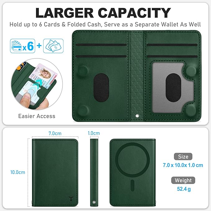 TUCCH for Magsafe Phone Wallet, RFID Blocking [6 Card Slots] [Clear ID Window] PU Leather Folio Women Men Magnetic Card Wallet for iPhone 17 16 15 14 13 12/Pro/Pro Max/Air/Plus, Evergreen