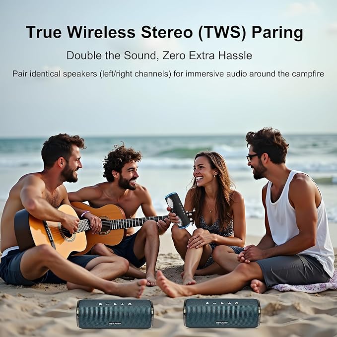 Bass Boosted Bluetooth Bike Speaker, IPX7 Waterproof Portable Wireless Outdoor Speaker, 25-Hour Playtime, LED Lights, TWS Pairing for Pool, Beach, Shower, Gifts (Black)