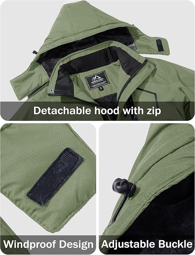 MAGCOMSEN Men's Winter Coats Water Resistant Ski Snow Jacket Warm Fleece Jacket Parka Raincoats With Hood Multi-Pockets