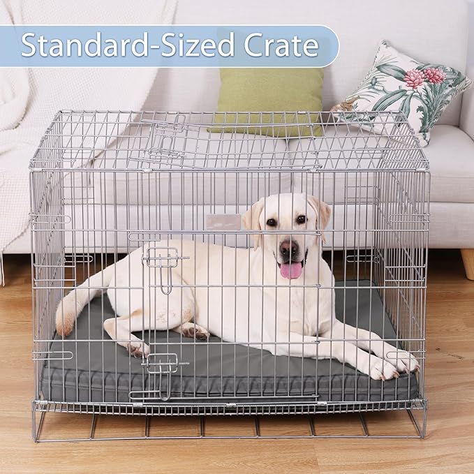 Vonabem Large Dog Bed Waterproof Washable XL Crate Pad 42 inch, Outdoor Durable Leather Pet beds Foam Orthopedic, Anti-Slip XLarge Kennel Pads with Removable Cover Reversible, 41"x27" Grey