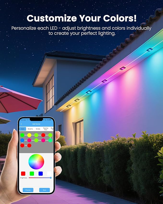 KISUFU 50FT Permanent Outdoor Lights for House, 24V RGB+IC Smart Outside Lights with 221 Modes, App & Remote Control, IP68 Waterproof, Year-Round Roof & Eaves Lighting for Christmas, Holidays (50FT)
