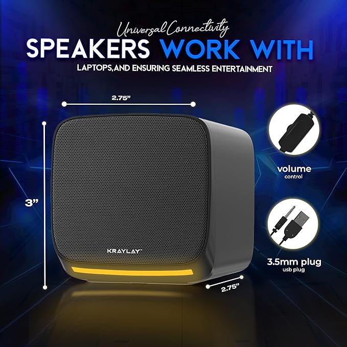 Computer Speakers - TV Speakers with 2.0 USB Aux Powered - Monitor Speakers with RGB LED Light - Mini Multimedia Stereo Speaker for Laptop, Tablet and Cellphone