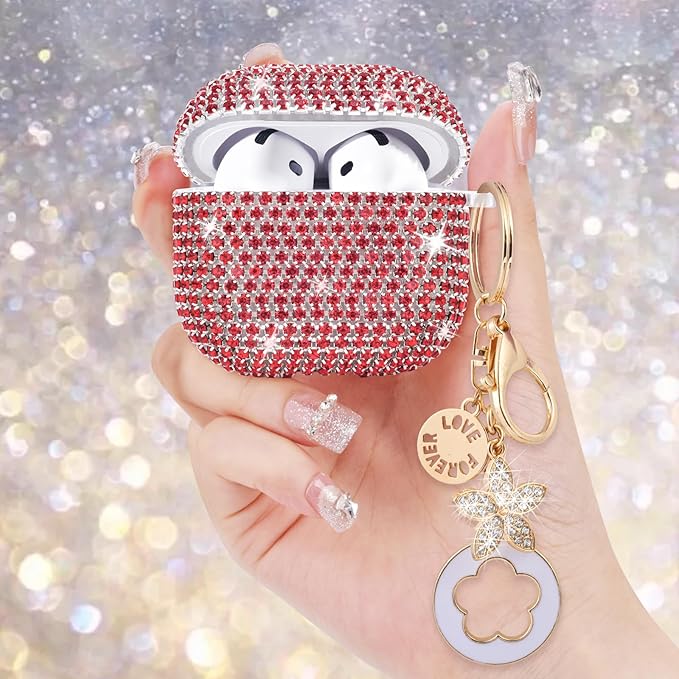 VISOOM Cute Jewelry Case for Airpods 4 Cases 2024 Cover Women, Sparkly Air pods 4 Gen Case Hard TPU Airpod Cases 4th Generation Glitter iPods 4 Cas with Bling Keychain for iPods Earbuds Airpods 4th