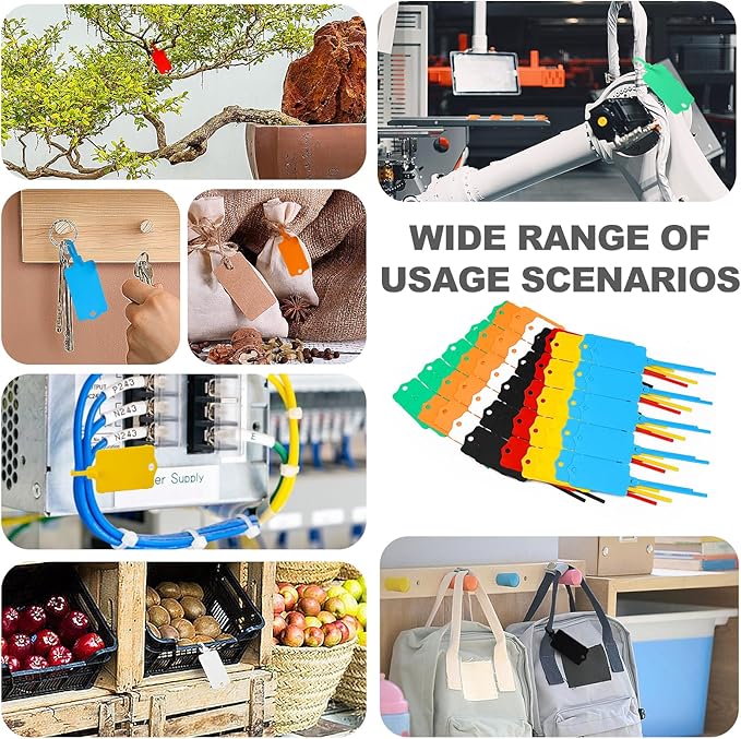 100pcs Blank Plastic Tags for Labeling Reusable Hanging Tags Ties Key Tag Storage Labels Waterproof Plastic Mark Label Writable Hang Sign with One Marker Pen (Orange)