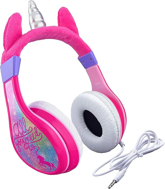 Unicorn Kids Headphones, Adjustable Headband, Stereo Sound, 3.5Mm Jack, Wired Headphones for Kids, Tangle-Free, Volume Control, Foldable, Childrens Earphones for School, Home, Travel