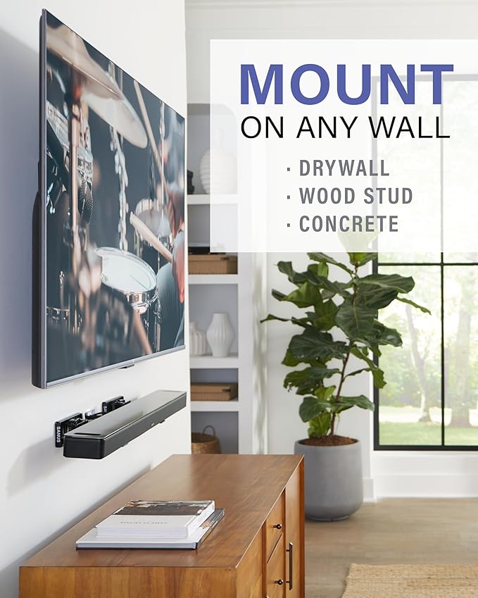 Sanus Universal Extendable Soundbar Wall Mount - Compatible with Most Soundbars, Under TV Speaker Mounts for an Easy & Secure Installation of Your Soundbar