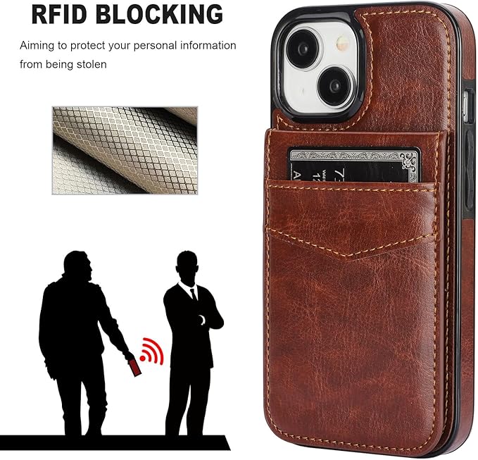 KIHUWEY for iPhone 15 Case Wallet Compatible with MagSafe Wireless Charging, Credit Card Holder, RFID Flip Leather Magnetic Clasp Kickstand Heavy Duty Protective Cover 6.1 Inch (Brown)