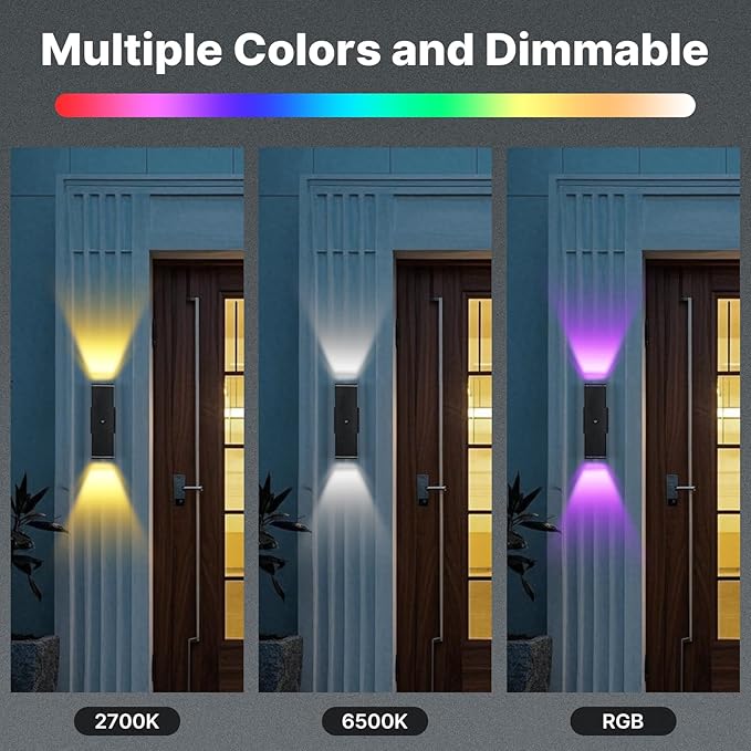 Outdoor Wall Lights 4 Pack, RGBCW Exterior Lighting Sconce,2700K-6500K Dimmable Smart Porch Lights Outdoor for House Patio Garage, Compatible with Alexa/Google Assistant, Bulb Included