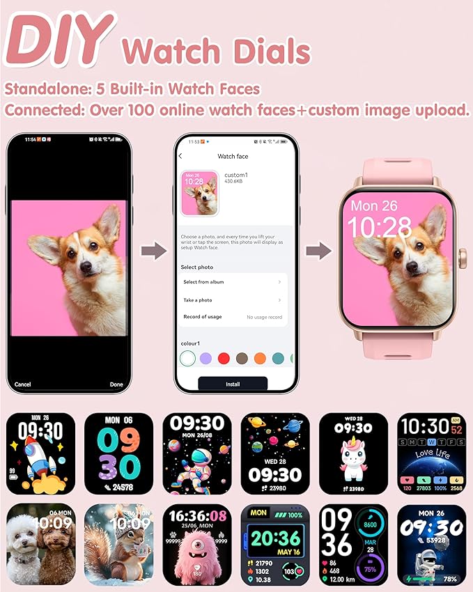 Kids Smart Watch, Kids Watch No Phone Needed Heart Rate & Sleep Tracker, Stress & SpO2 Monitor, 1.8" Fitness Tracker Step Counter, Alarm Clock, Games, Swimming Watch for Boys Girls Teens Aged 5+