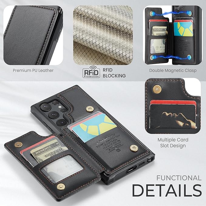 Bemal for Samsung Galaxy S23 Ultra Wallet Case with Card Holder, RFID Blocking, Shockproof Leather Kickstand for Men and Women, Durable Protective Phone Cover for 6.8", Black