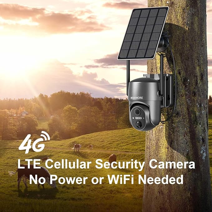 4G LTE Cellular Security Camera, No WiFi Security Camera Outdoor, Solar Security Cameras Wireless Outdoor, 2K Color Night Vision, Motion Alert, Playback, SIM Included, 2-Way Talk