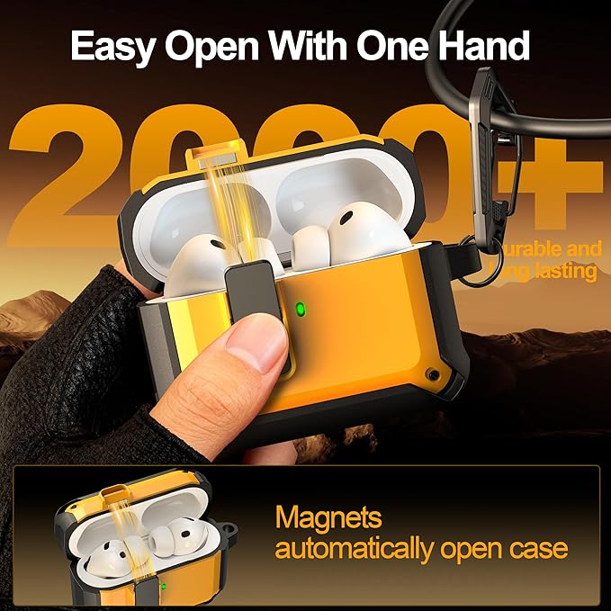 RFUNGUANGO AirPods Pro 3 Case (2025) with Safety Lock and Automatic Pop-up, Compatible with Airpods Pro 3rd Generation Case, Magnetic Lid, Compatible MagSafe, Hard Shockproof Protective Case, Yellow