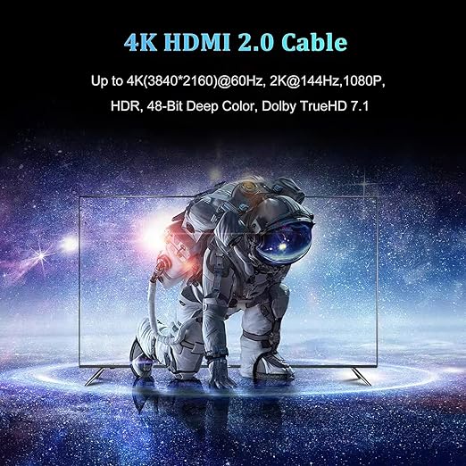4K HDMI Cable 6FT 2-Pack, HDMI to HDMI Cable 6 Foot High Speed HDMI 2.0 Cord Supports 4K@60Hz, 2K 1440P@144Hz, 1080P, HDCP 2.2, HDR, 3D, ARC & Ethernet