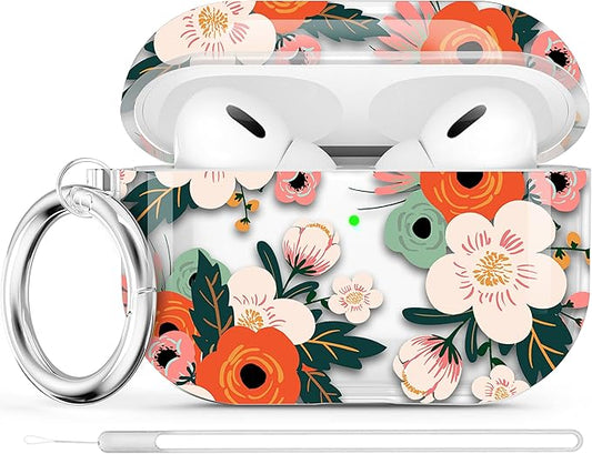 Maxjoy for AirPods Pro 2nd Generation Case, Clear AirPods Pro 2 Case for Women Men Cute Protective Soft AirPod Pro 2 Cover with Keychain Strap for AirPod Pro 2nd Gen Cover 2023/2022, Flower