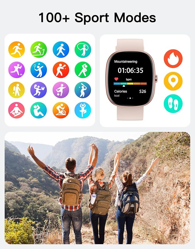 Fitness Trackers for Women with Bluetooth Call 24/7 Heart Rate & Blood Oxygen Monitor Sleep Tracker, Steps Counter Stopwatch/Timer/Alarm Clock, Waterproof Pedometer Watch for Walking Running Pink