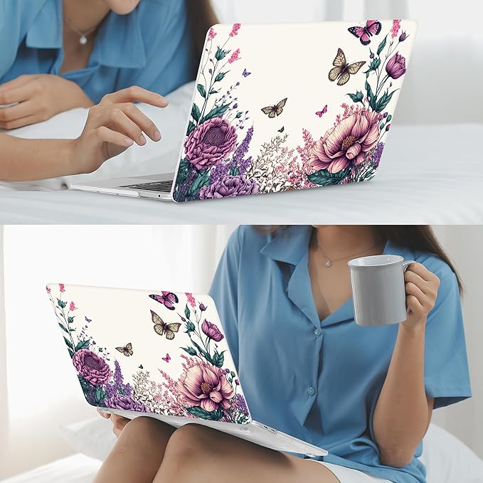 Mektron for MacBook Pro 13-inch Case 2022 2021 2020 Release A2338 M2 M1 A2289 A2251, Printed Plastic Hard Shell Cover for New MacBook Pro 13.3-inch Touch Bar Fits Touch ID, Butterfly Flower C077