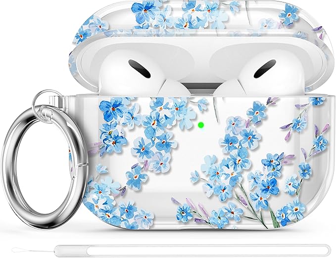Maxjoy for AirPods Pro 2nd/1st Generation Case, Clear Flower AirPods Pro 2 Case for Women Girly Cute Soft AirPod Pro 2 Cover with Keychain Strap for AirPod Pro Cover 2023/2022/2019, Floral