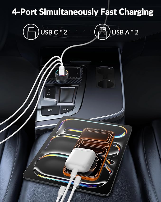 Car Charger USB C, 3 Pack 4-Port 90W Fast Charging Car Phone Charger Accessories Dual USB-C & USB-A Cargador Carro Cigarette Lighter Adapter for iPhone 17 16 15 14 13 12, iPad, Galaxy, Tablet, Android