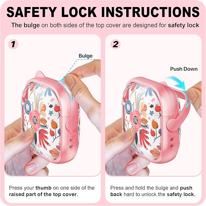 RFUNGUANGO AirPods 4 Case for Women Girly Cat Case with Lock, Phone Stand,Keychain & Cleaner Kit, Compatible with Apple Airpods 4th Generation Case Cover, Pink Flower