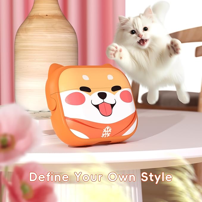 for AirPods Pro 2 Case with Cleaning Kit, Cute Cat Ear Print Design & Cute Buckle for Girls, Phone Holder & Top Safe Lock Buckle Design for AirPods Pro 2nd/1st Gen case, Orange Dog