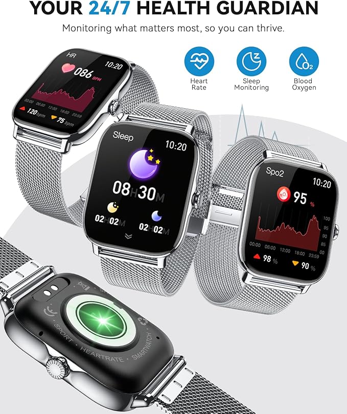 Smart Watches for Women Men, Steps Counter Fitness Tracker Watch for Android iPhone with Sleep Calorie Monitor and 110+ Sports, IP68 Waterproof, Pedometer Smartwatch (Silver, 1.91)