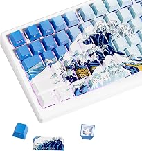 XVX Shine Through Keycaps, Side Print PBT Keycaps 75 Percent Dye Sub, 131 Keys Cherry Profile Custom Keycap 60 Percent, Wave of Kanagawa Double Shot Keyboard Keycap for Mechanical Keyboards - Image 1