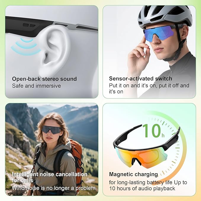 Blackview Buletooth Sunglasses, UV400Protection, Bult in Mic & Speakers, Voice Assistant Compatible, 5.4 Bluetooth, Polarized Lens for Outdoor Activities