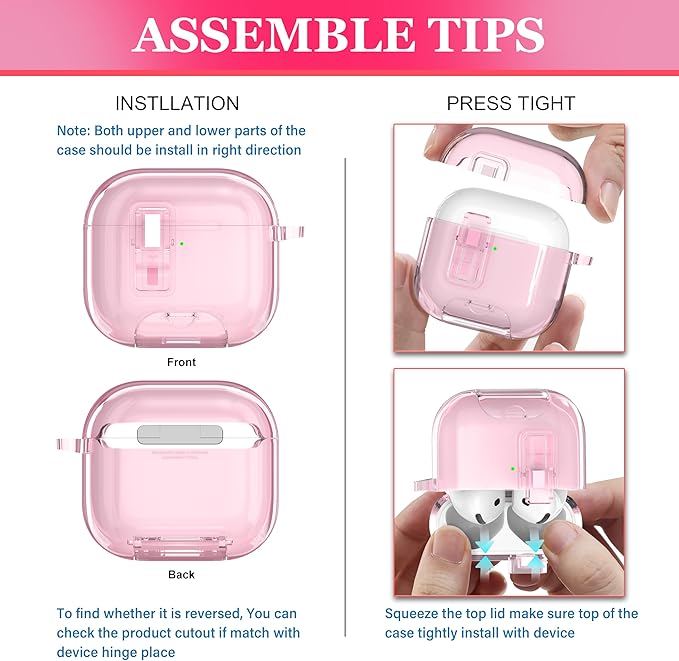 for AirPods 4th Generation Case Cover 2024, Military-Grade Shockproof Transparent Anti-Yellowing, Charging Port Dust-Proof & Stand Design with Cleaning Kit for AirPods 4 Case, Crystal Pink