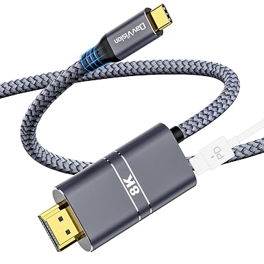 USB C to HDMI Cable with 240W PD Fast Charging, 8K@60HZ,4K@120Hz,Thunderbolt 5/4/3 Compatible,Upgraded Braided 2-in-1 Type C to HDMI for MacBook, iPhone17/16/15,iPad,HDTV(10FT,Grey)