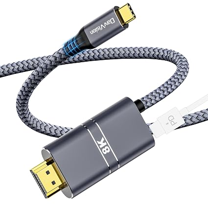 USB C to HDMI Cable with 240W PD Fast Charging, 8K@60HZ,4K@120Hz,Thunderbolt 5/4/3 Compatible,Upgraded Braided 2-in-1 Type C to HDMI for MacBook, iPhone17/16/15,iPad,HDTV(10FT,Grey)