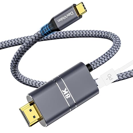 USB C to HDMI Cable with 240W PD Fast Charging, 8K@60HZ,4K@120Hz,Thunderbolt 5/4/3 Compatible,Upgraded Braided 2-in-1 Type C to HDMI for MacBook, iPhone17/16/15,iPad,HDTV(10FT,Grey)