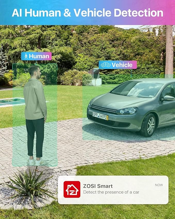 ZOSI 8CH 5MP Lite Security Camera System with AI Human Vehicle Detection, H.265 8 Channel CCTV DVR and 8 x 1080p 1920TVL Surveillance Metal Cameras Indoor Outdoor, Night Vision, Remote Access, No HDD