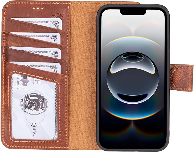 BLACKBROOK Leather Wallet Case for iPhone 17e/16e, Carter Premium Leather Magnetic 2-in-1 Wallet Set, Ready for MagSafe, RFID Protection, 4 Card Slots & ID Pocket