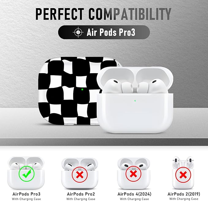 for AirPods Pro 3 Case (2025) with Cleaner Kit, Cute Soft Silicone Cover Compatible AirPods Pro 3rd Genera case with Keychain for Women Men with Keychain for Airpod Pro case(2025) Checkered Pattern