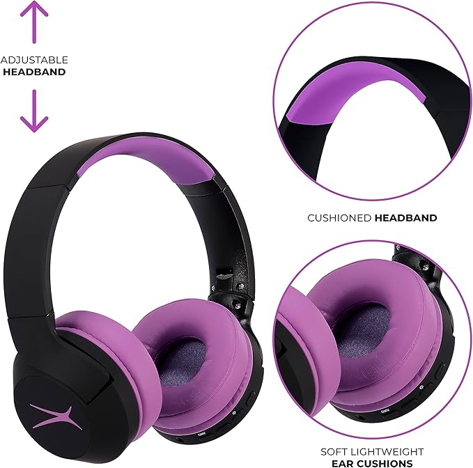 Altec Lansing Kid Safe Noise Cancelling Wireless Headphones 15H Battery, 85dB Volume Limit, Foldable Design Powerful Sound, Active Noise Cancellation Perfect for Kids Ages 7+