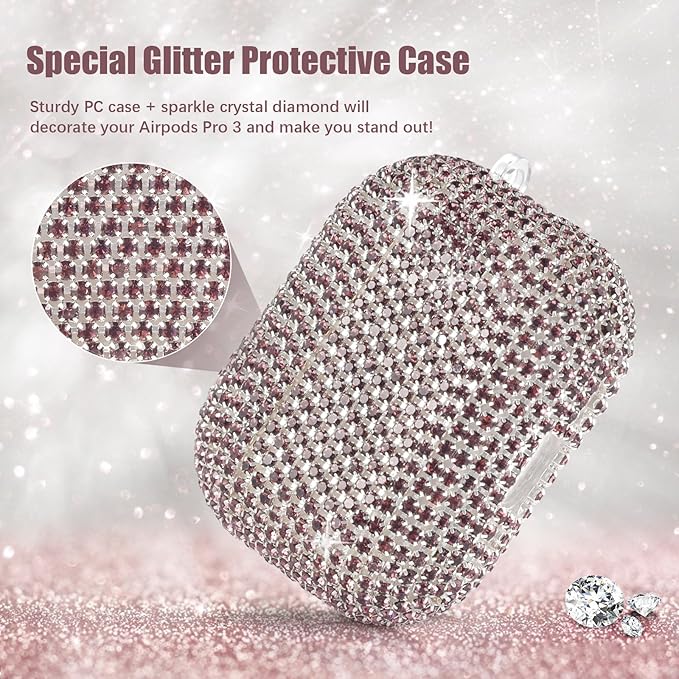 Bling Airpods iPods Pro 3 Case Cover 2025, VISOOM Rhinestone Airpods Pro 3 Cases Cute Glitter Jewelry Airpod iPod Pro3 Cases for Sparkly Apple AirPods iPods Pro 3rd Gen Case with Keychain for Women