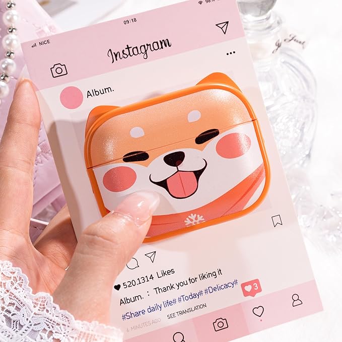 for AirPods Pro 2 Case with Cleaning Kit, Cute Cat Ear Print Design & Cute Buckle for Girls, Phone Holder & Top Safe Lock Buckle Design for AirPods Pro 2nd/1st Gen case, Orange Dog