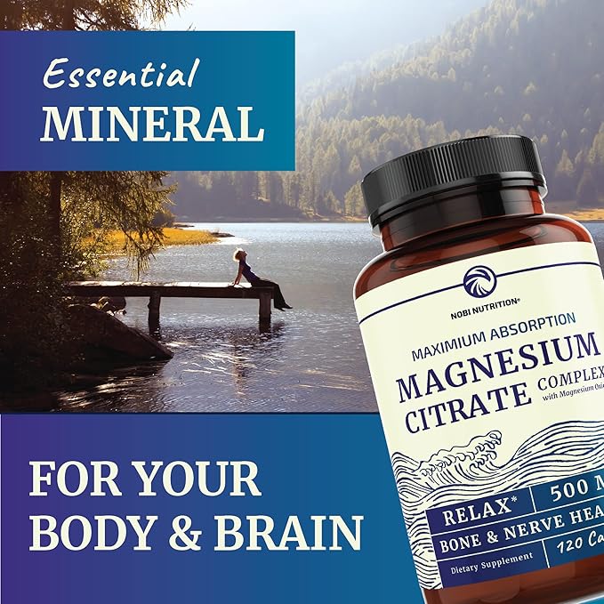 Magnesium Citrate 500 MG (120ct) for Calm & Relaxation | High Absorption Magnesium Supplement with Elemental Mag Oxide | Constipation & Digestion Support | Gluten-Free, Soy-Free | 4-Month Supply