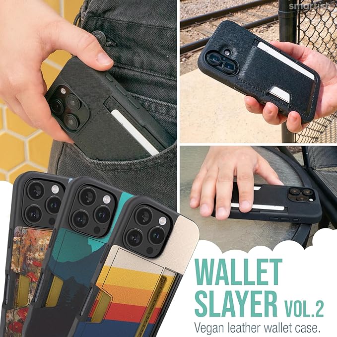 Smartish® iPhone 16 Pro Wallet Case - Wallet Slayer Vol. 2 [Slim + Protective] Credit Card Holder w/Kickstand - Drop Tested Hidden Card Slot Cover Compatible w/Apple iPhone 16 Pro - Striped Up