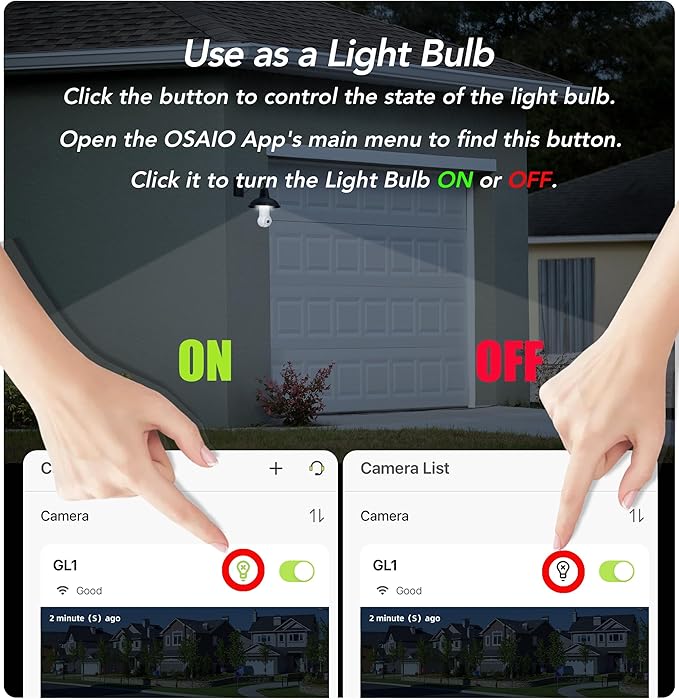 GNCC 2K Light Bulb Security Camera, 2.4GHz Only, 355° Wireless Outdoor Camera, Full-Color Night Vision, Motion Detection, Easy Install, Local & Cloud Storage Requires Subscription (1-Pack, White)
