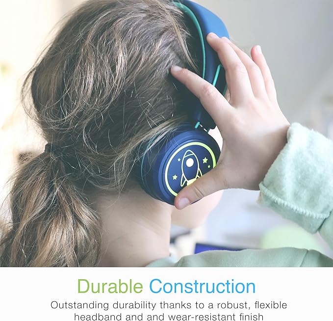 MEE audio KidJamz KJ55BT Bluetooth Wireless Safe Listening Headphones for Children with LED Lights, 85dB Volume Limiter, Mic & 40h Battery (Blue)