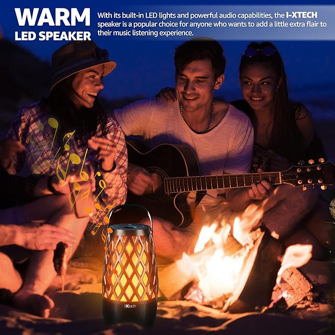 IXTECH Outdoor Bluetooth Speaker Waterproof Wireless with LED Flame Light, Shower Bluetooth Speaker for Camping Patio Home Decor, Gifts for Couples Dads Moms