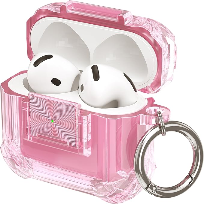 Valkit Compatible AirPods 4th Generation Case Pink, Soft TPU Airpods 4 Case with Lock, Shockproof Protective Skin with Keychain for Apple AirPods 4 Gen Cases for Women Men(Lock Pink)