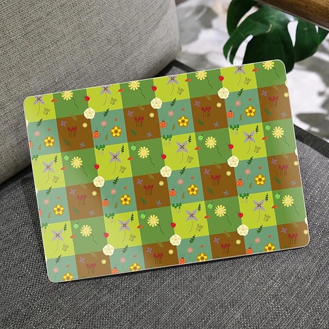 MEEgoodo for MacBook Air 13.3 inch Case 2021 2020 2019 2018 A2337 M1 A2179 A1932, Laptop Shell for MacBook Air M1 with Keyboard Webcam Cover&Trackpad Film&Type C Adapter,Green Checkered&Nature Pattern