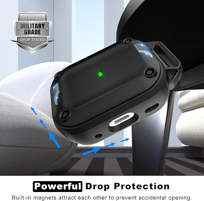 RFUNGUANGO for AirPods Pro 2nd Generation Case Cover with Cleaner Kit,Powerful Drop Protection, Magnetic Lid, for AirPod Gen 2 Charging Case 2023/2022/2019,Black