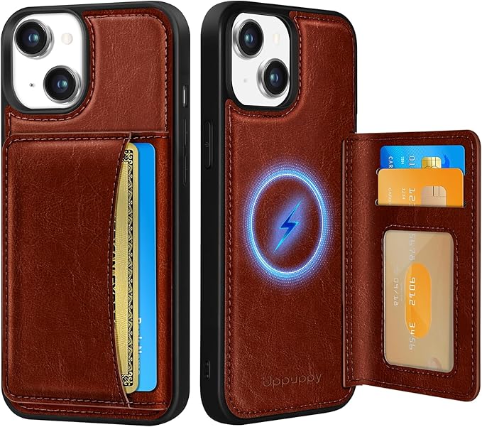 for iPhone 14 Plus Case with Wallet - Fits 4 Card Slots, Compatible with MagSafe for Women Men Durable PU Leather Credit Card Holder Kickstand Phone Cover for Apple 14 Plus, Brown