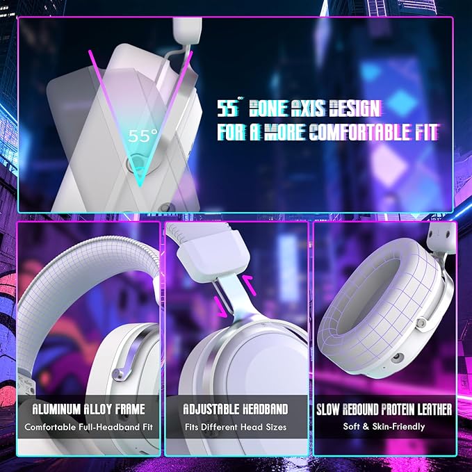 ATTACK SHARK L30PRO Wireless Gaming Headset,7.1 Surround Sound, 50mm Drivers,20ms Low Latency,Detachable Noise-Canceling Microphone, Aluminum Alloy Frame,Quad-Mode Connectivity-White