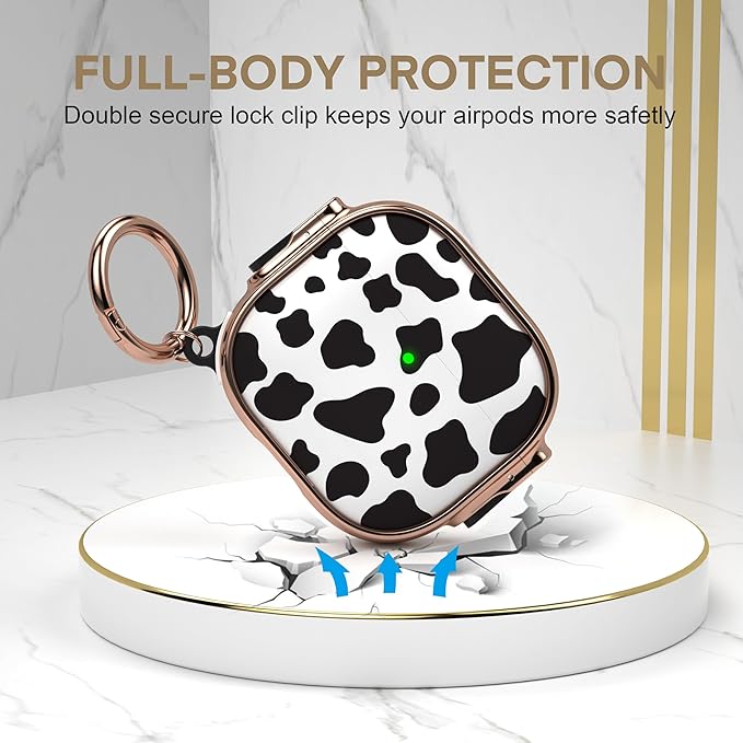 Maxjoy for AirPods 4 Case with Lock, Cute AirPods 4 Case Lock Protective Hard AirPod 4 Generation Cover for Women Men with Keychain Clip for AirPod 4th Generation Cover 2024, Cow Print